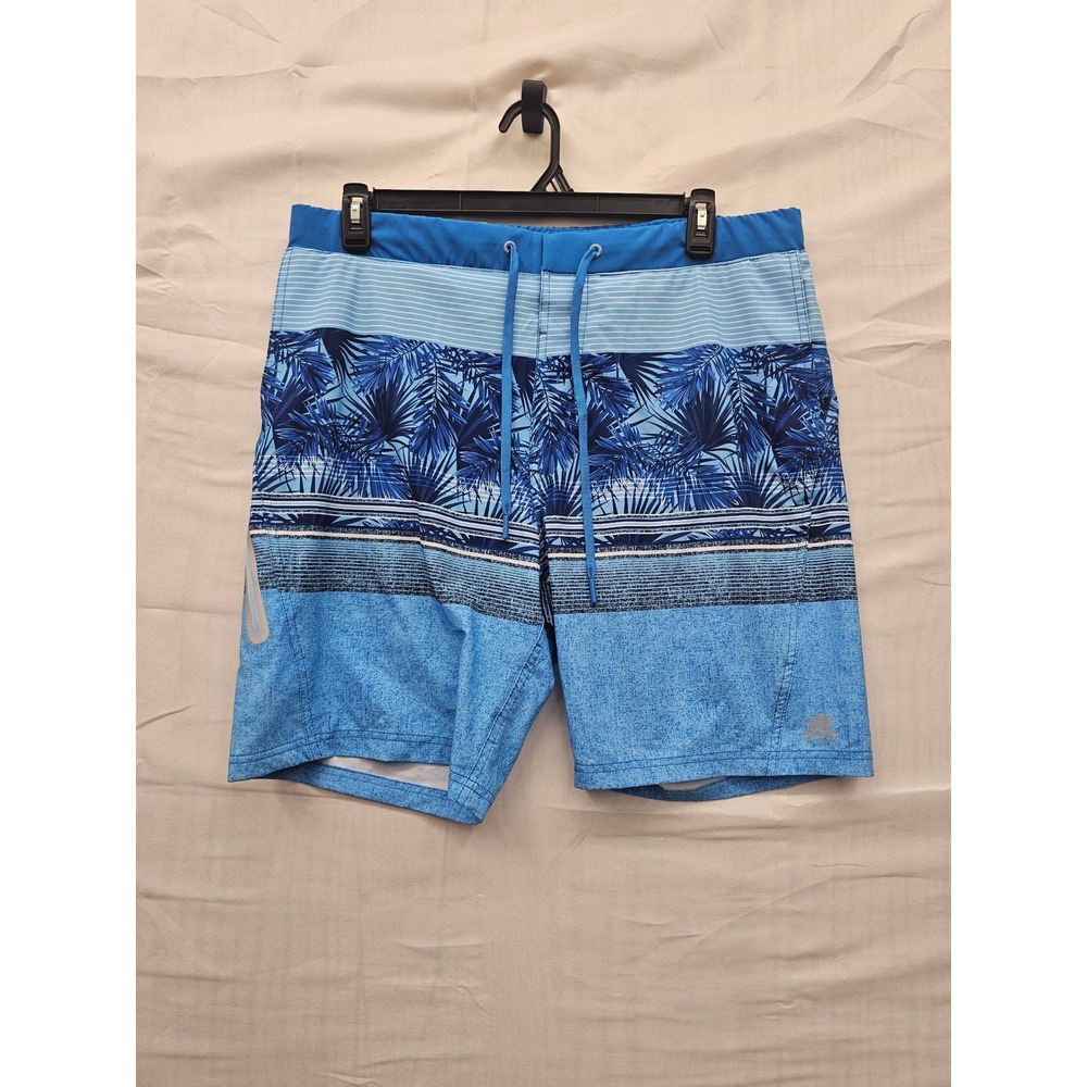 ZeroXposur Mens Tropical Striped Swim Trunks Blue Poly Blend Casual Size Large
